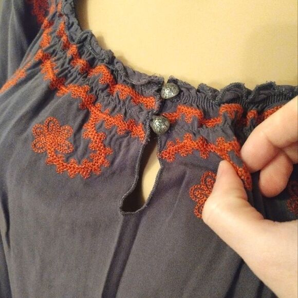 Ivy Jane Women's Size Medium Orange Embroidered Gray Tunic or Mini Dress - Picture 6 of 12